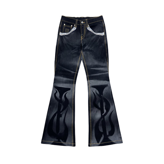 WASHED FLARED PANTS - INFERNO